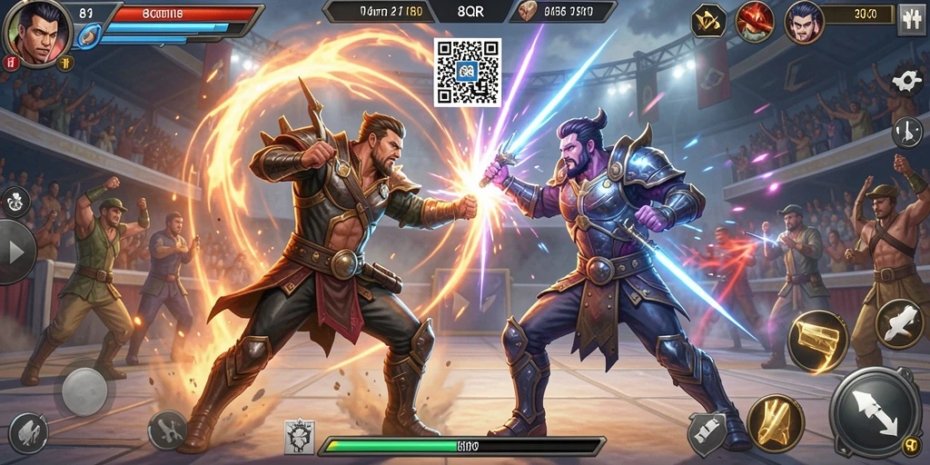 Tangkapan layar 8QR menunjukkan aksi bertarung yang intens dan menegangkan.