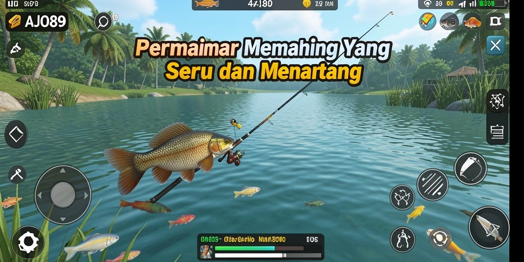 Screenshot AJO89 menampilkan aksi memancing yang seru dan realistis.