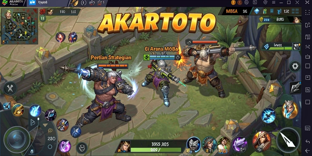 Tampilan gameplay seru saat bertarung di arena MOBA.