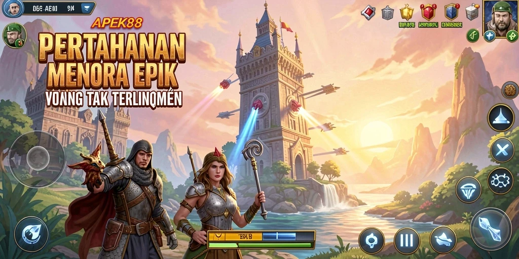 Tampilan gameplay menawan dari APEK88 dalam mode Tower Defense.