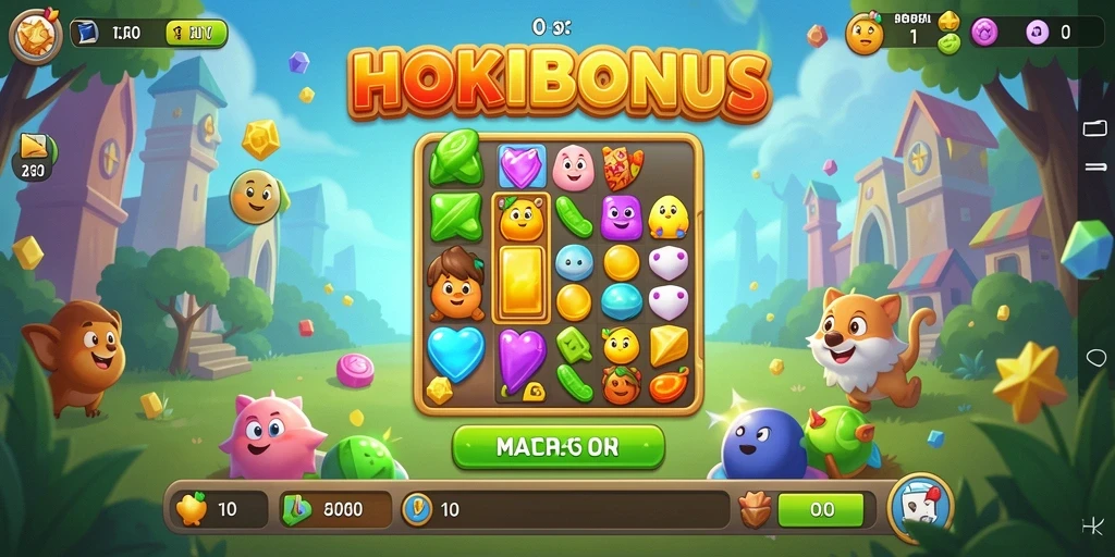 Tampilan gameplay HOKIBONUS yang seru dengan permata berwarna.