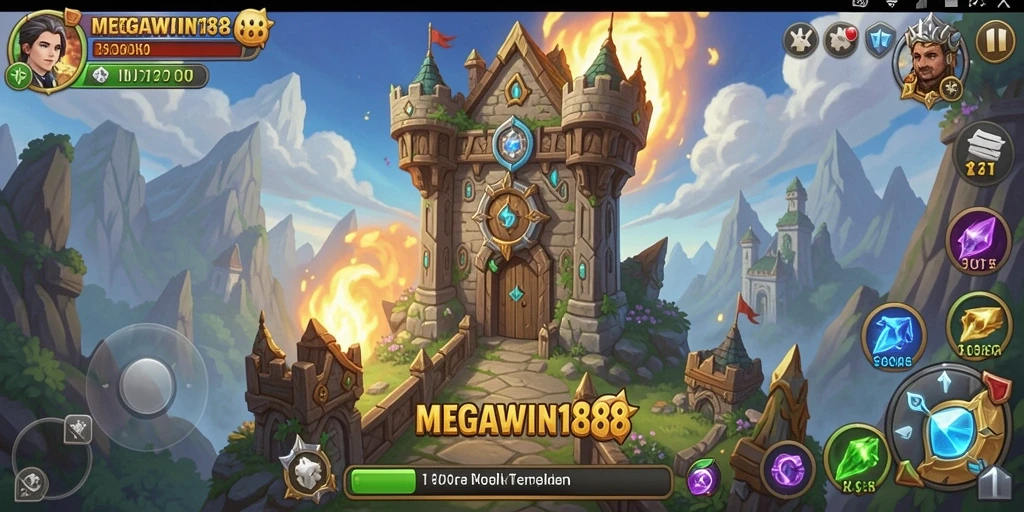 Tampilan gameplay MEGAWIN188 dengan berbagai menara dan musuh yang mengancam.