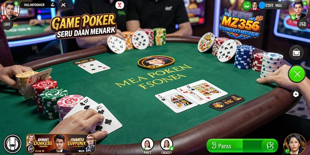 Screenshot gameplay MZ356 menampilkan aksi seru permainan poker.