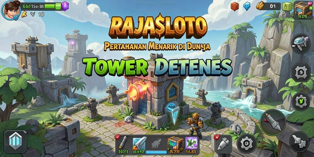 Screenshot utama RAJASLOTO menampilkan pertahanan strategis dalam gameplay Tower Defense.