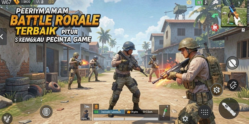 Screenshot W67 menampilkan aksi pertarungan seru di arena Battle Royale.